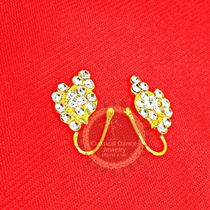 Gold non-pierced nose pin nath stud Nathni | Bharatanatyam/Kuchipudi Dance/ Weddings Events | Classical Dance Jewelry