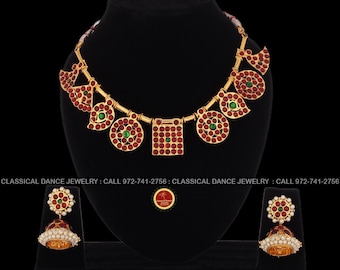 Choker Design Kemp temple Indian jewelry | Short Necklace | Bharatnatyam Kuchipudi Engagement Weddings Birthdays | Classical Dance Jewelry