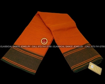 Naranja Mehandi Verde Danza Práctica Sarees Medio Saree Kalakshethra Sarees / Bharatnatyam Kuchipudi / Joyería de Danza Clásica