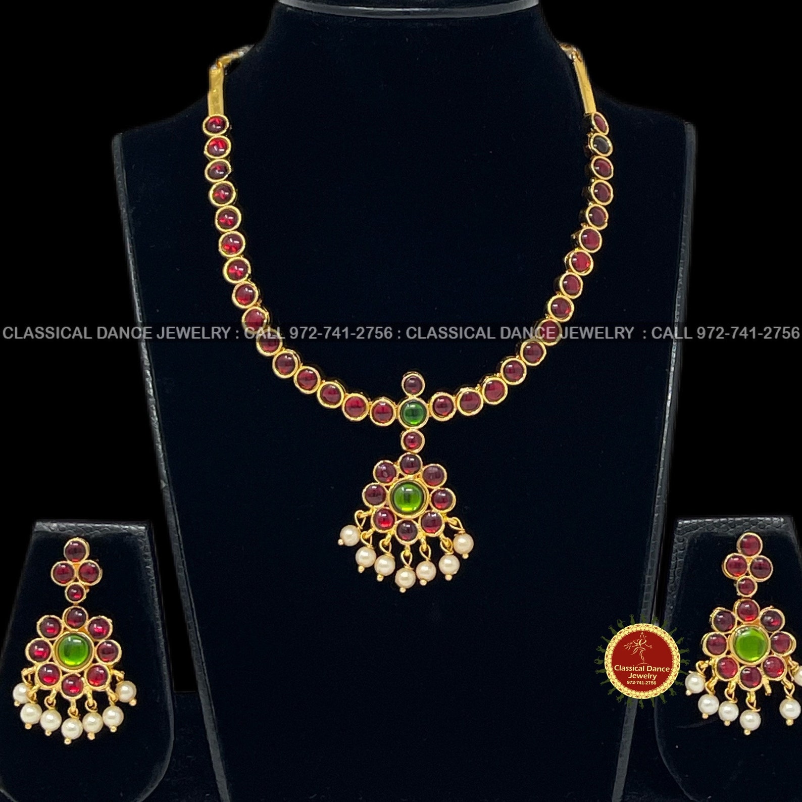 Traditional Simple Kempu Addiga Necklace Pearls Temple Indian Jewelry ...