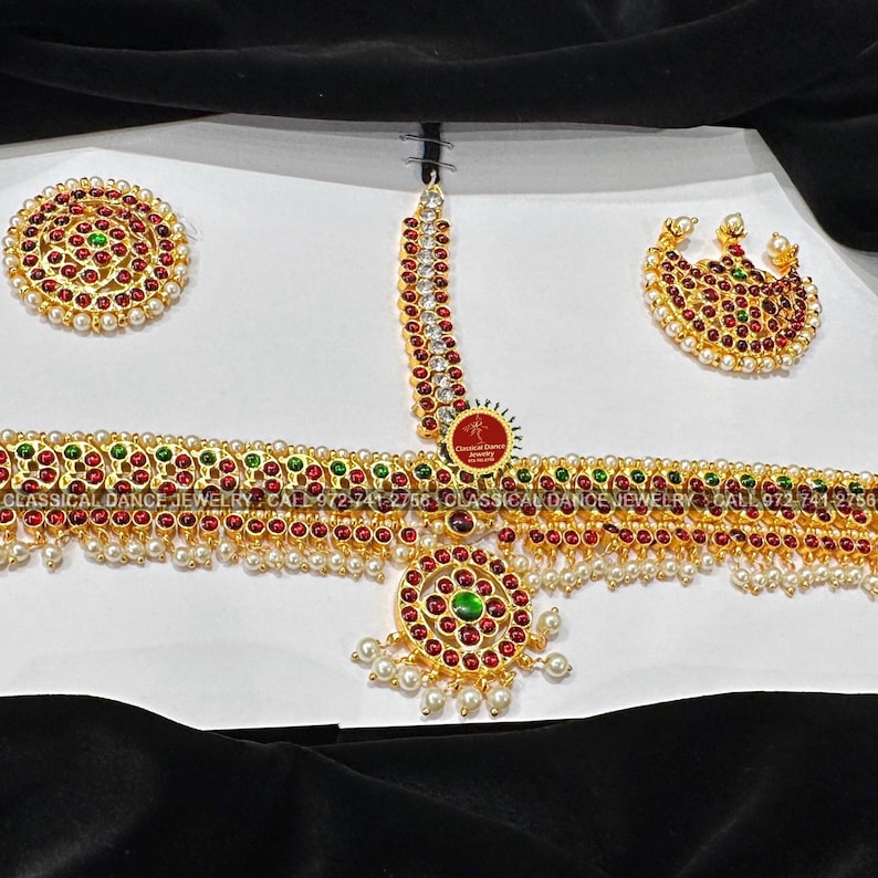 Red GREEN KEMPU Temple Indian Jewelry Headset Bharatnatyam Etsy
