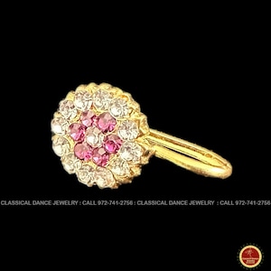 Non Pierced PINK STONE Gold Nose Pin | Weddings Bharatanatyam Kuchipudi | Classical Dance Jewelry