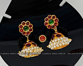 Traditionelle Kemp Tempel Indianer Schmuck Ohrringe | EA-01 | Bharatnatyam, Kuchipudi, Parties, Verlobung, Hochzeiten | Klassischer Tanzschmuck