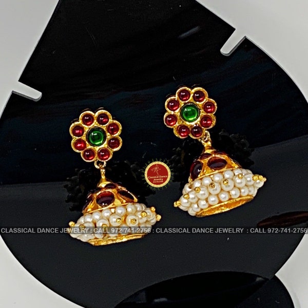 Traditional Kemp temple Indian jewelry Earring | EA-01 | Bharatnatyam, Kuchipudi, Parties, Engagement, Weddings | Classical Dance Jewelry