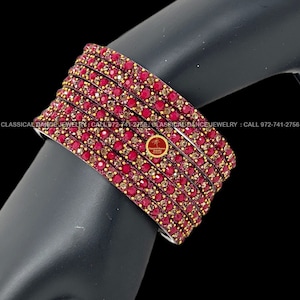 Magenta Stone Studded Indian Jewelry 8 Bangles Set | Bharatnatyam, Kuchipudi, Weddings, Birthdays |  Classical Dance Jewelry