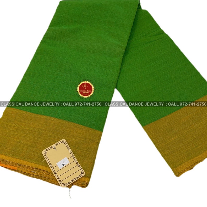Kuchipudi Classical Dance Jewelry halfsareeKalakshethra sarees Bharatnatyam Parrot Green Mustard Border Dance practice sarees