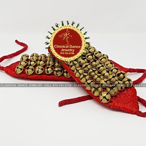 Red Padded line cloth string/rope anklets bells/Ghungroo/Payal/salangai | Bharatnatyam, Kuchipudi, Kathak | Classical Dance Jewelry