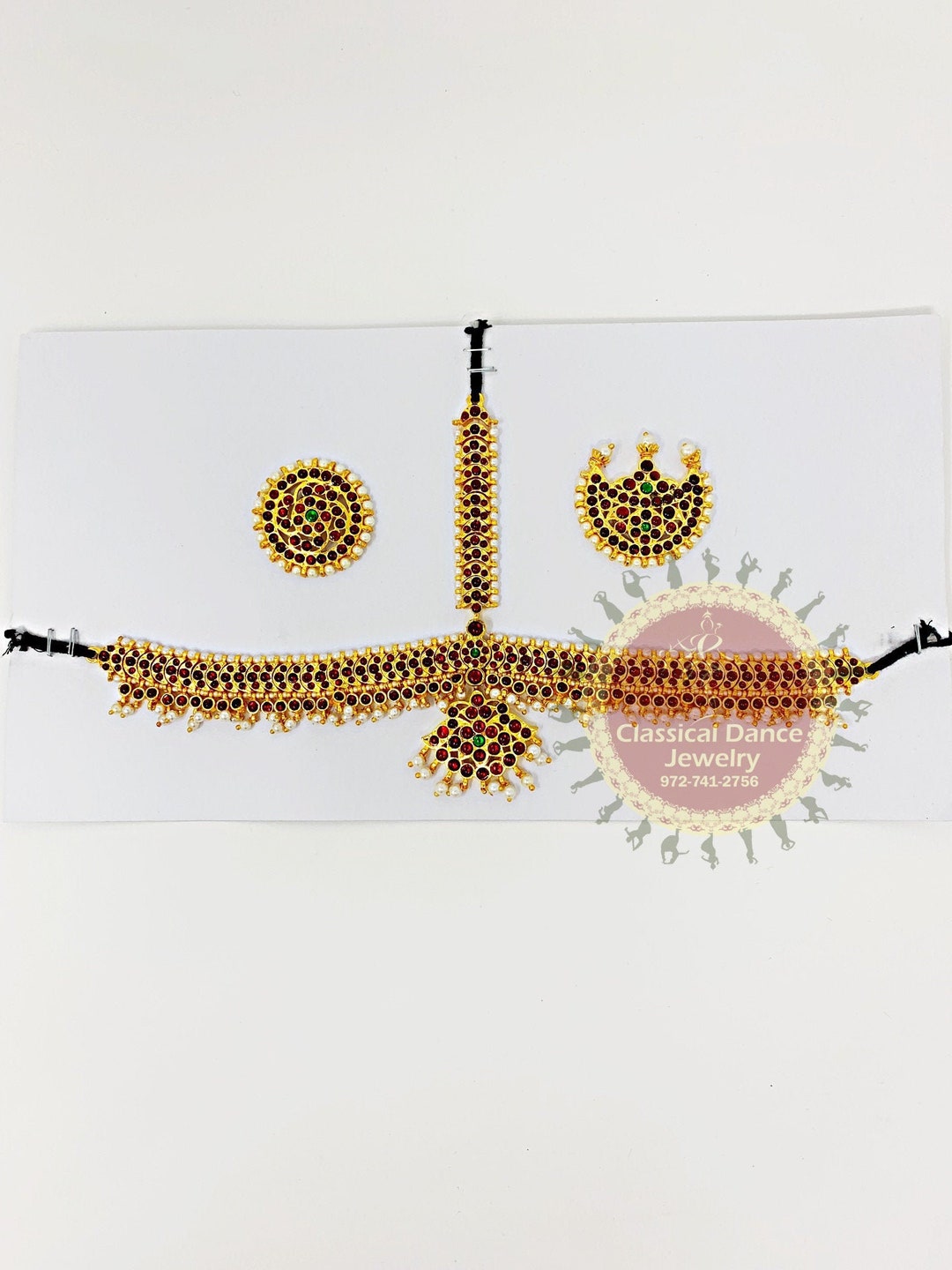 Traditional Kemp Temple Jewelry Headset Tikka Bharatnatyam Kuchipudi