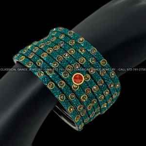 RAMA BLUE Stone flower Studded Indian Jewelry 8 Bangles | Bharatnatyam, Kuchipudi, Weddings, Birthdays |  Classical Dance Jewelry