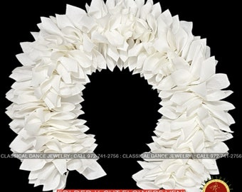 HALF WHITE Ivory Satin folded K CUT Flowers | Bharatanatyam Kuchipudi Dance flowers | 12 in | veni kondai | Classical Dance Jewelry