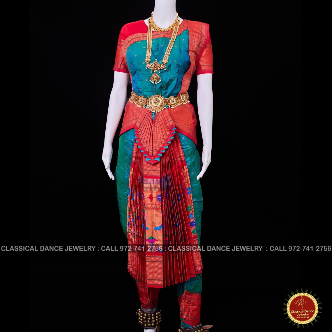 Sri Rama Costumes RAMA GREEN RED Bharatanatyam Costume | 40 Inches Length Pant Size ...