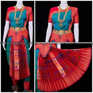 RAMA GREEN RED Bharatanatyam costume | 40 Inches length Pant Size | Paithani Art silk Dharmavaram kanchi | Classical Dance Jewelry