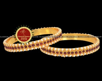 Kemp Temple Pearl Indian Jewelry Bangles | Bharatnatyam, Kuchipudi, Parties, Engagement, Weddings, Birthdays | Classical Dance Jewelry