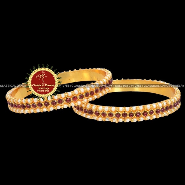 Kemp Temple Pearl Indian Jewelry Bangles | Bharatnatyam, Kuchipudi, Parties, Engagement, Weddings, Birthdays | Classical Dance Jewelry