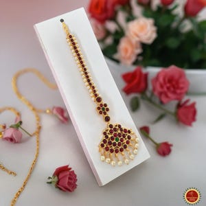 Single Tikka Kemp temple Indian Jewelry | Jhumar Pendant | Bharatnatyam, Kuchipudi, Engagement, Weddings | Classical Dance Jewelry