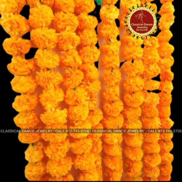 Marigold Garlands Indian Decor | Weddings | 5 strings Pack | Events or Festivals or Return Gifts | Classical Dance Jewelry