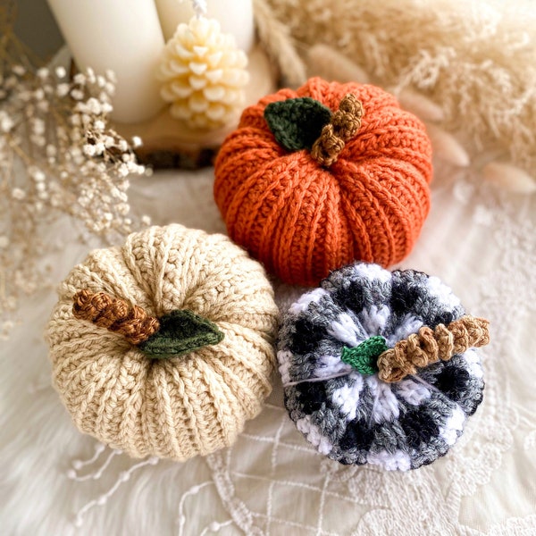 SET of crochet pumpkin patterns: Buffalo Plaid Pumpkin & Ribbed Pumpkin crochet patterns