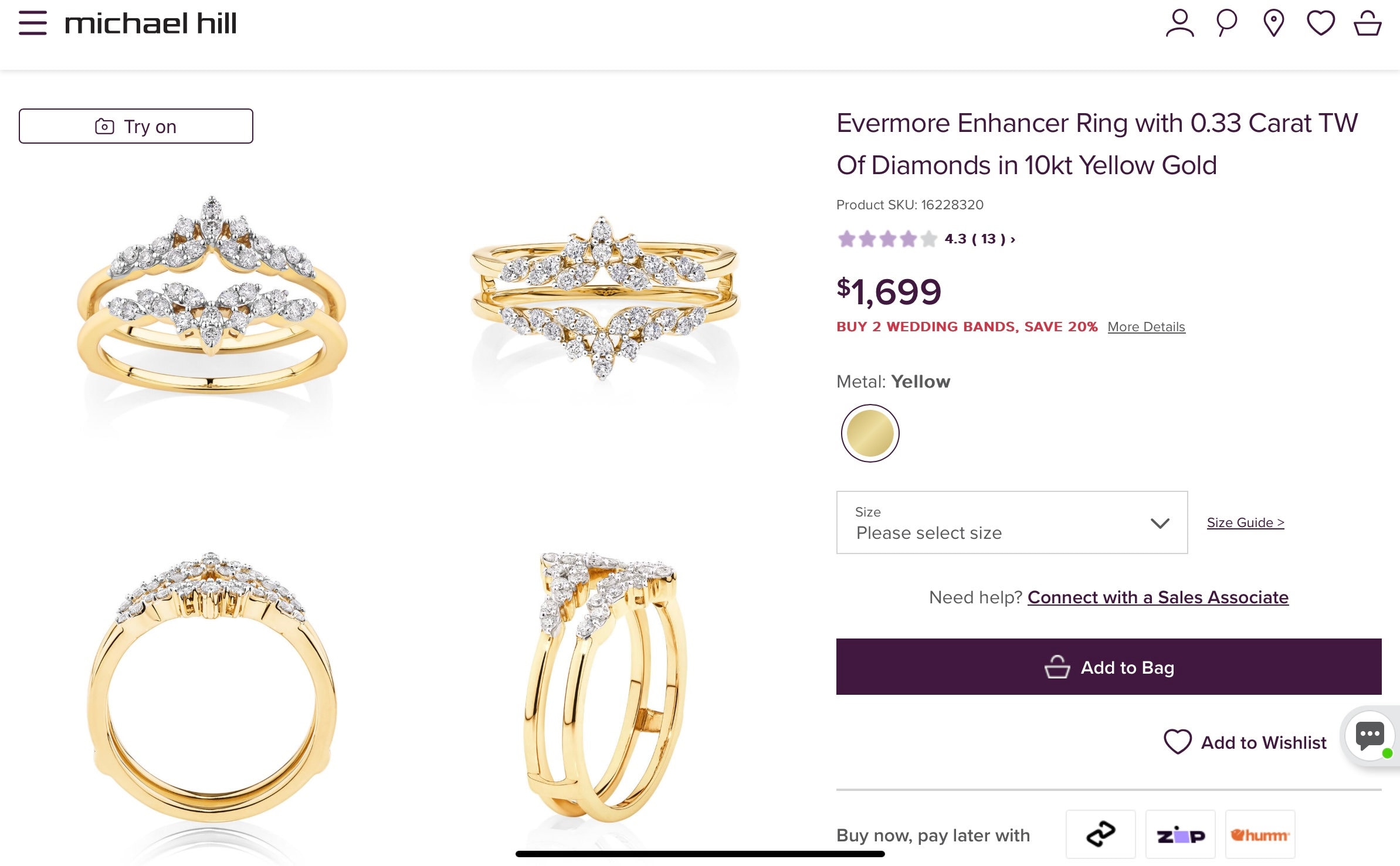 Michael Hill Solid 10K White Gold 0.33ct Diamond Enhancer Ring RRP 1,700 Etsy Australia