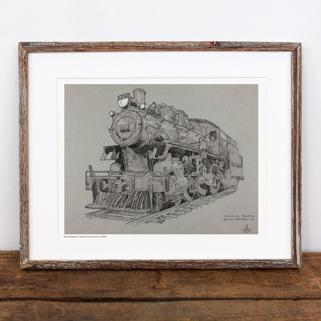 Steam Locomotive Art Print | 8.5x11 Pen and Ink Train Illustration by ...