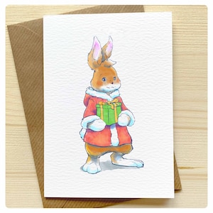 Konijn Kerstman - Kerstkonijn - Wenskaart - Kerst Wintervakantie Kunstdecoratiekaart met envelop