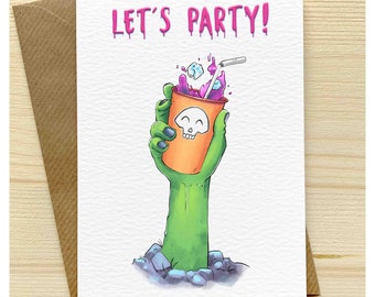 Let's Party - Spooky zombie party - Halloween Card - Greeting card