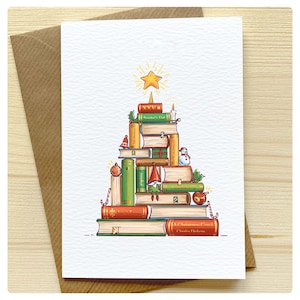 Bücherliebende Weihnachten - Gruß - Karte - Weihnachts Winter Urlaub Art Dekor Karte mit Umschlag