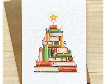 読書好きのクリスマス - グリーティングカード - クリスマス冬のホリデーアートデコレーションカード（封筒付き）