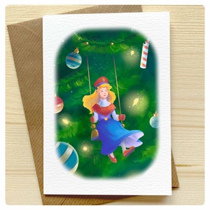 Altalena di Natale - Biglietto di auguri - Biglietto di decorazione artistica per le vacanze invernali di Natale con busta