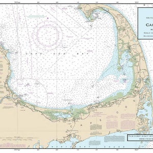 May include: A nautical chart of Cape Cod Bay, Massachusetts, with detailed markings for navigation. The chart includes depth soundings, buoys, and other navigational aids. The title "Cape Cod Bay" is printed in bold at the top of the chart. The text "This chart is not intended for use in navigation" is printed at the bottom of the chart.