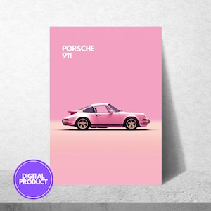 Affiche de voiture Porsche 911 rose, impression de supercar, impression de voiture, impression de voiture de course, affiche de voiture classique, art de voiture, impression de voiture classique