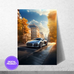 Póster de coche Audi RS8, impresión de superdeportivo, impresión de coche, impresión de coche de carreras, póster de coche, arte del coche, impresión de coche clásico