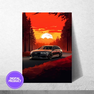 Póster de coche Audi RS6, impresión de superdeportivo, impresión de coche, impresión de coche de carreras, póster de coche, arte del coche, impresión de coche clásico