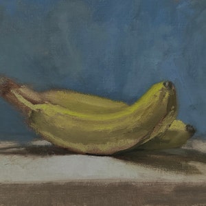 Bananas on Blue - An original still life oil painting by Patrick Welsh