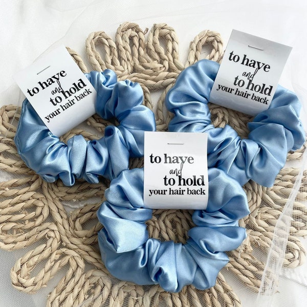 CERULEAN BLUE SATIN Scrunchies, Bride Scrunchie, Bridesmaid Scrunchie Set/Bundle, Maid of Honor Bridal Proposal Gift, Bachelorette Hair Ties