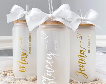 Personalized Glass Tumbler: Bridesmaid Proposal Gift, Iced Coffee Cup