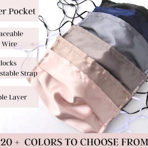 Luxury Satin Face Mask Features Filter Pocket - Replaceable Nose Wire - Adjustable Elastic - Adult - Large - Kids