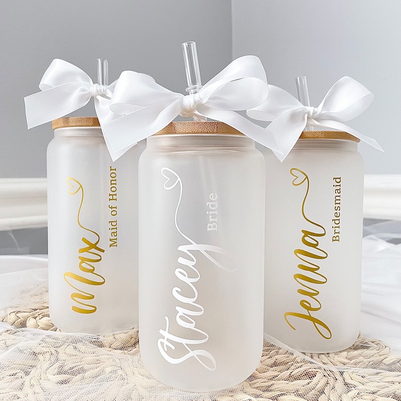 Personalisierte Trinkgläser | Trinkgläser für Brautjungfern | Eiskaffeetasse | Personalisierte Geschenke | Geschenkbox für Heiratsanträge | Geburtstagsgeschenk | Braut