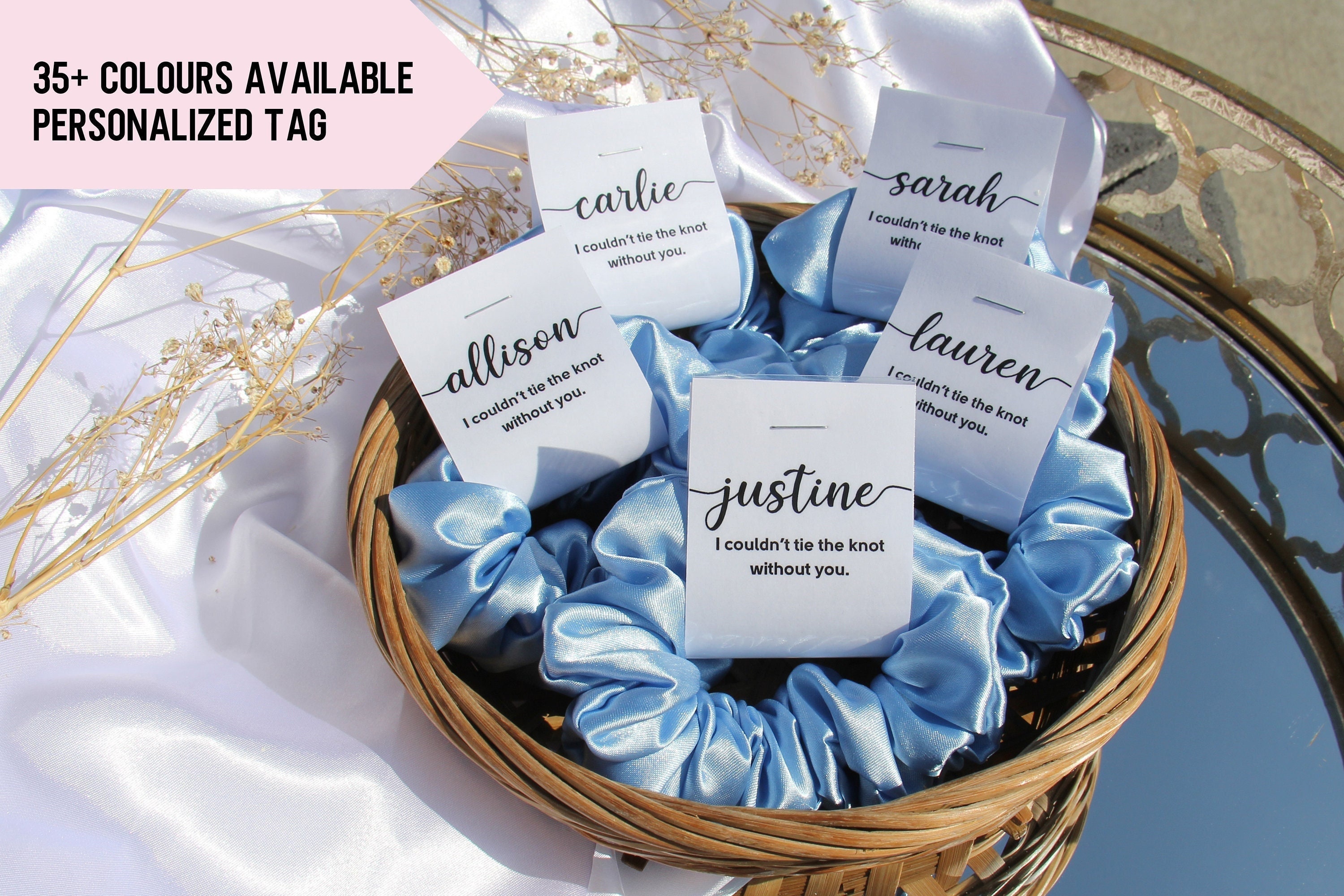 BRIDESMAID SCRUNCHIES PACK, Bride Scrunchie, Bridesmaid Scrunchie Set/Bundle, Maid of Honor Bridal Proposal Gift, Bachelorette Hair Ties