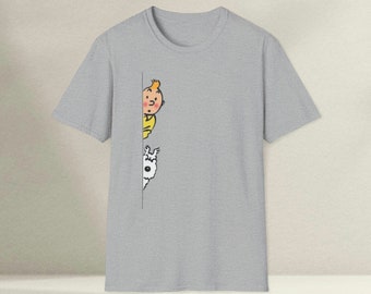 Kuifje en Sneeuwwitje T-shirt, minimalistisch, unisex, 100% katoen, 6 kleurkeuzes