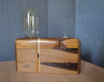 Handmade wooden table lamp with Edison lamp