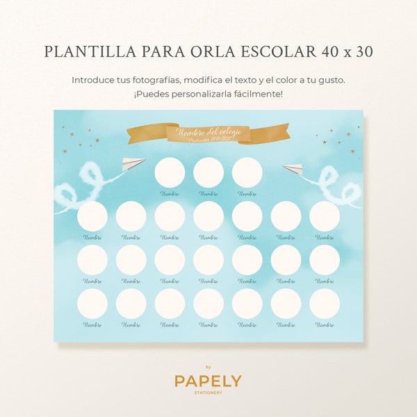 Plantilla para foto escolar 40 x 30, class photo template, orla infantil, orla editable