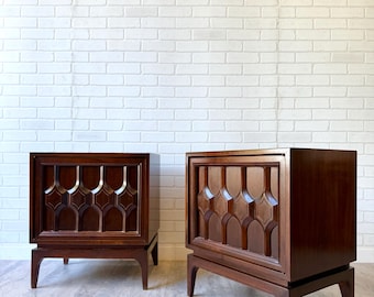 Vintage Mid Century Walnut Brutalist Nightstands