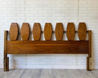 Mid Century Modern Vintage King Size walnut s and burlwood headboard