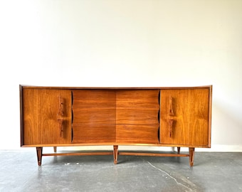 Mid Century Modern Walnut Long Sculpted Dresser