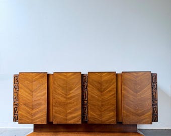 Brutalist mid century modern tiki United credenza