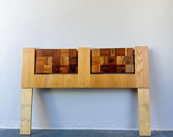 Brutalist MCM queen size oak and rosewood headboard