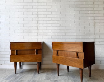 Vintage MCM walnut nightstands by American of martinsville