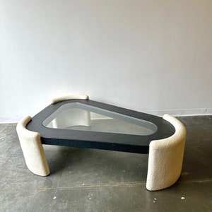 Vintage post modern unique guitar pick shaped plaster and glass coffee table