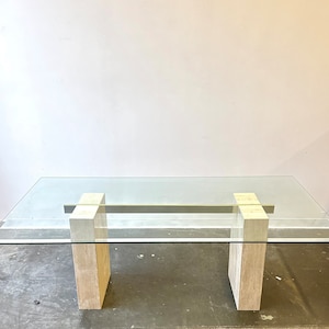 1970s Guy Barker for Ello Travertine Dining Table with Glass Top image 1