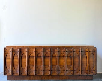 Brutalist MCM Tabago Walnut Long Dresser Credenza